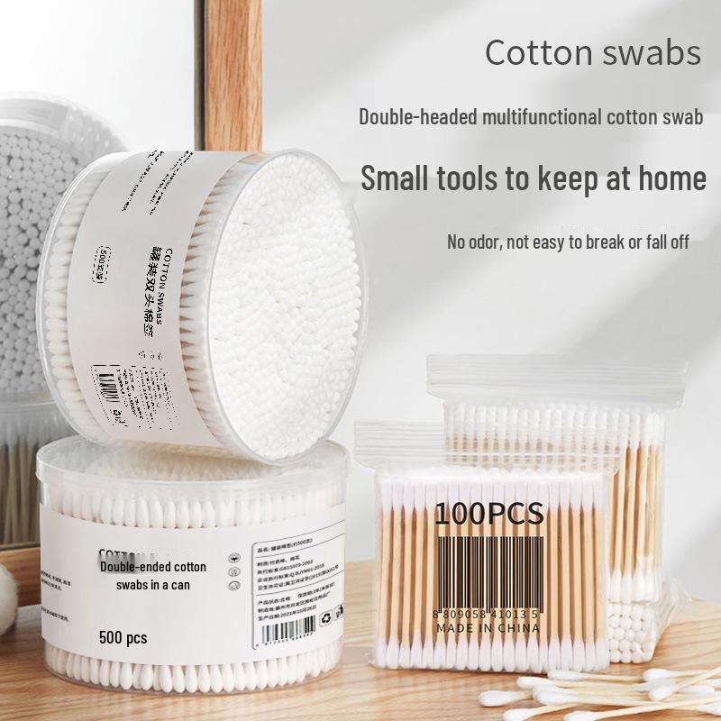 Double-Headed Cotton Swabs: Makeup Remover, Ear Cleaning, Wooden Sticks, Disposable, Hygienic.