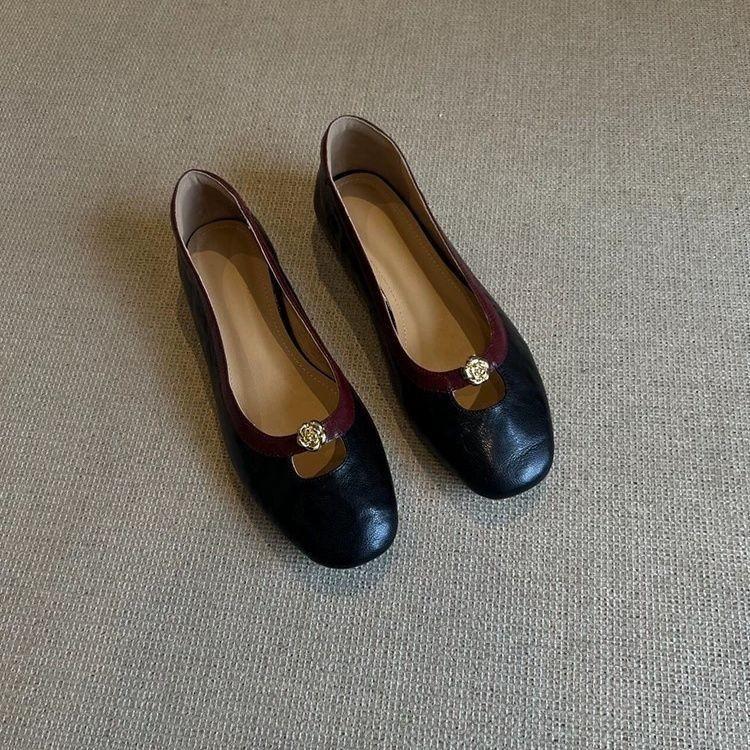 Autumn retro camellia one-pedal Mary Jane's new round-headed commuting light-mouth single shoes