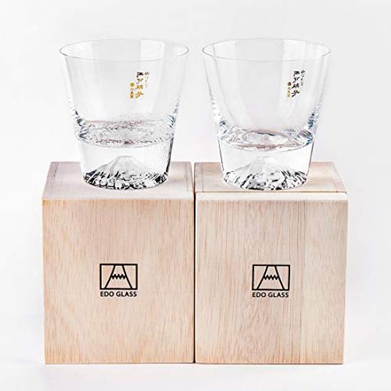 Tajima Glass Fuji a Pair of Plain Fuji Rocks Glasses and a Fuji Rocks This Edo Glass Set Includes Two Whiskey and Rocks Perfect for and Other A