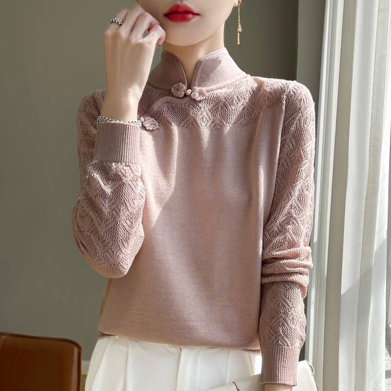 

Женский свитер из камвольной шерсти из тутового шелка, кашемир Цинхэ, 50% шерсть, 50% тутовый шелк, зимний вязаный пуловер, осенний свитер, кашемировый свитер XXL розовый