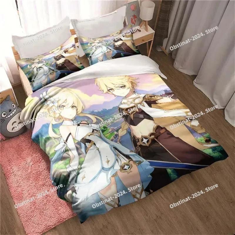 Genshin Impact Game Anime Bedding Set Printed Bed Set With Pillowcase Bed Duvet Cover Soft Single Double Queen Super King Size