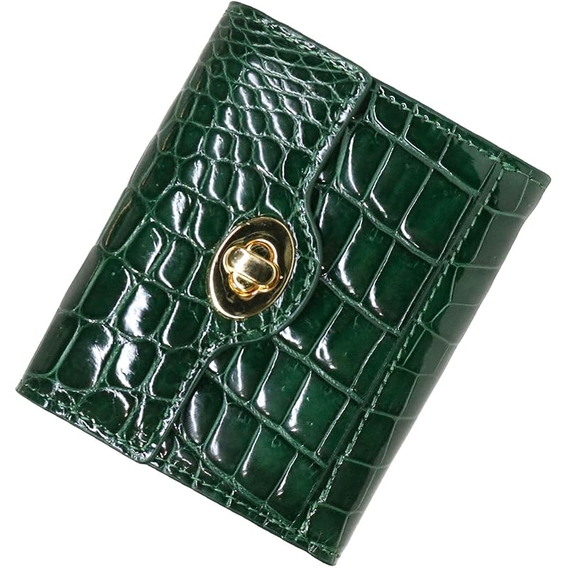

[Berkut] green crocodile trifold wallet enamel ladies trifold wallet mini wallet thin wallet compact wallet small wallet folding genuine leather