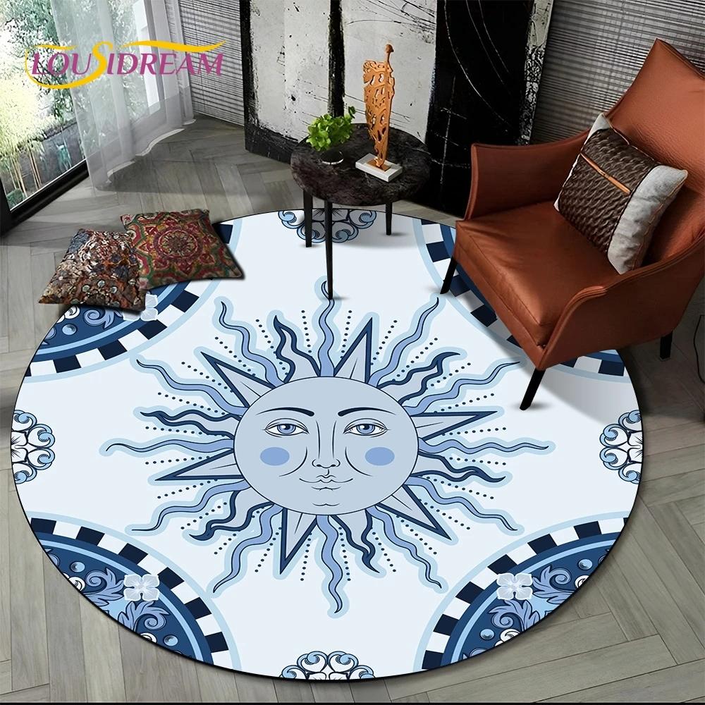 3D Mysteriou Sun Moon Tarot Mandala Magic Round Area Carpet Rug for Living Room Bedroom Kid Playroom Decor,Pet Area Rug Non-slip