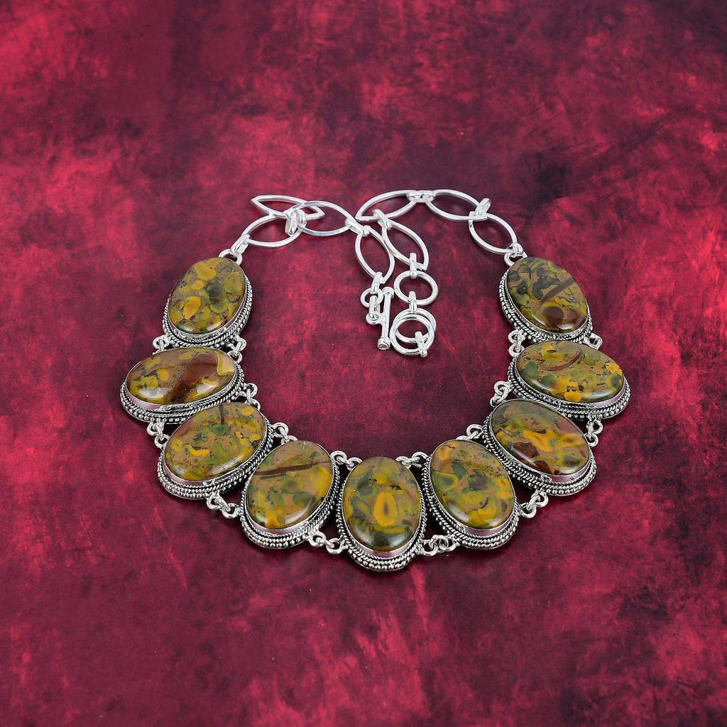 Fruit Jasper 925 Solid Sterling Silver Necklace with Adjustable Chain, Handmade Gemstone Jewelry Necklace For Memorial Day