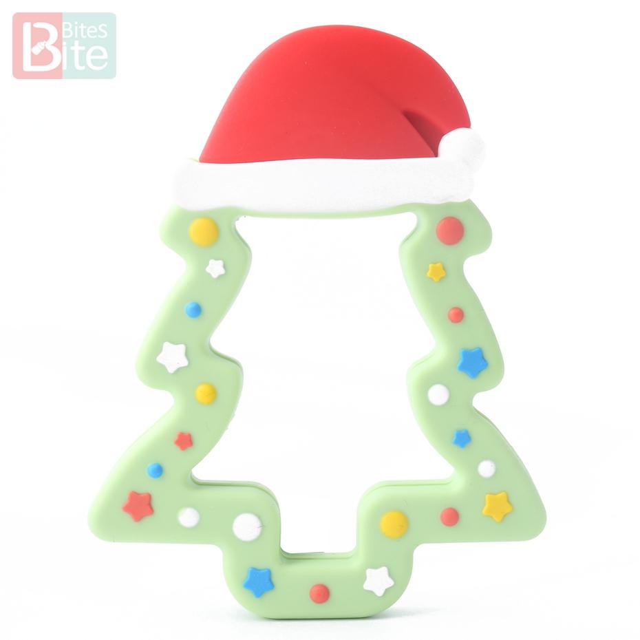 Bite Bites 1Pc Silicone Teether Christmas Gifts Tree Snowflake Pacifier Chain Making Food Grade Silicone Sika Deer Baby Teether