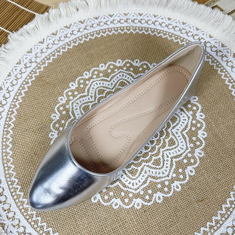 Fashion Flat Shoes for Women 2025 Spring and Autumn New Silver Shallow Mouth Pointed Toe Plus Sized Shoes 42 43 44 Ladies Women