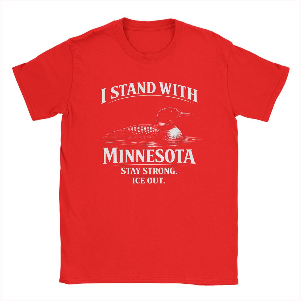 Ich stehe mit Minnesota Ice Out Unisex T-Shirt Humor T-Shirts Kurzarm Rundhalsausschnitt T-Shirt Baumwolle XL XL Kleidung