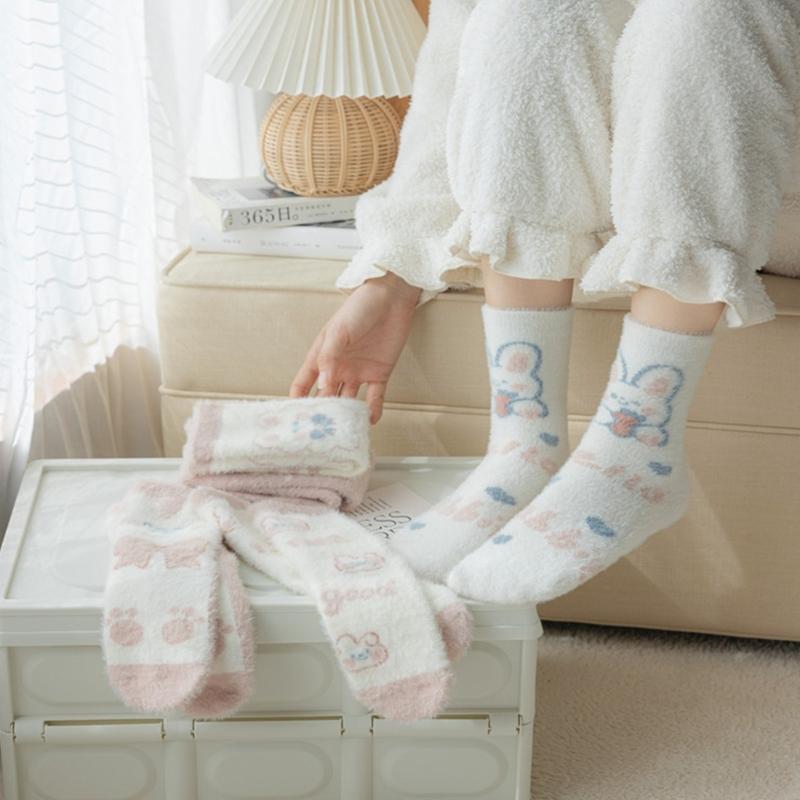 Womens Cute Fuzzy Socks Slipper Fluffier Cozy Imitation Mink Socks Thick Plush Warm Winter Home Soft Sleeping Stocking