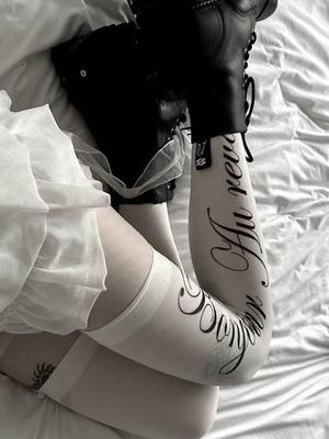 White Gothic Retro Letter Printed Long Socks Harajuku Slim Fit Knee Socks Y2K Style Cosplay Cute Fashion Socks Kawaii 2000s Emo