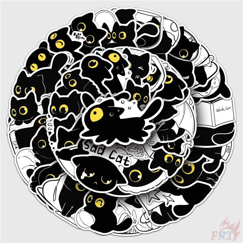 50Pcs/Set Funny Black Cats. Yellow Eyes Stickers DIY Fashion Waterproof Doodle Decals Stickers