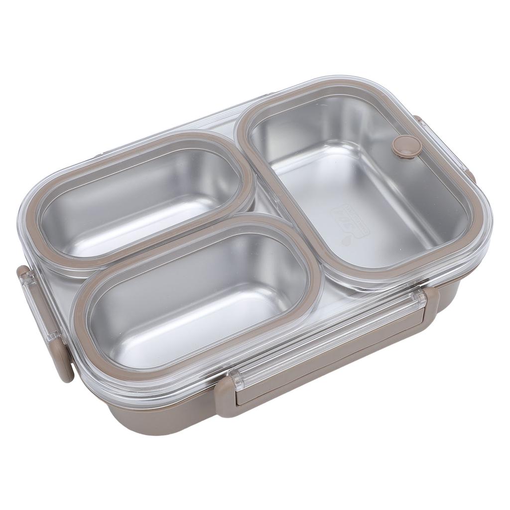 1.2L Lunch Box Container 304 Stainless Steel 3 Compartments Portable Detachable Food Warmer Food Container Khaki