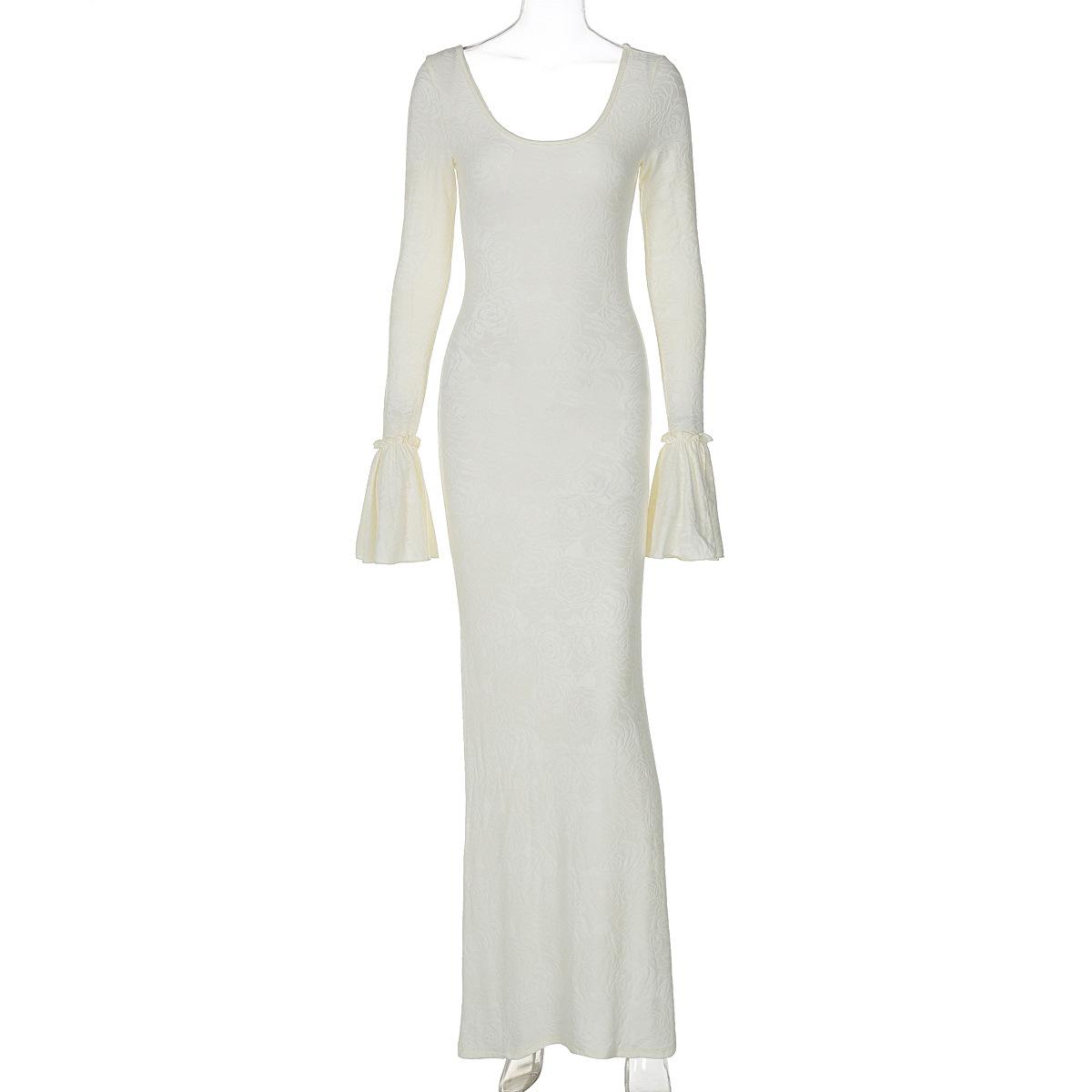 

Зимнее женское сексуальное шерстяное платье с U-образным вырезом и рукавами-трубами, облегающее, однотонное, длинное, Royal Sister Wind L