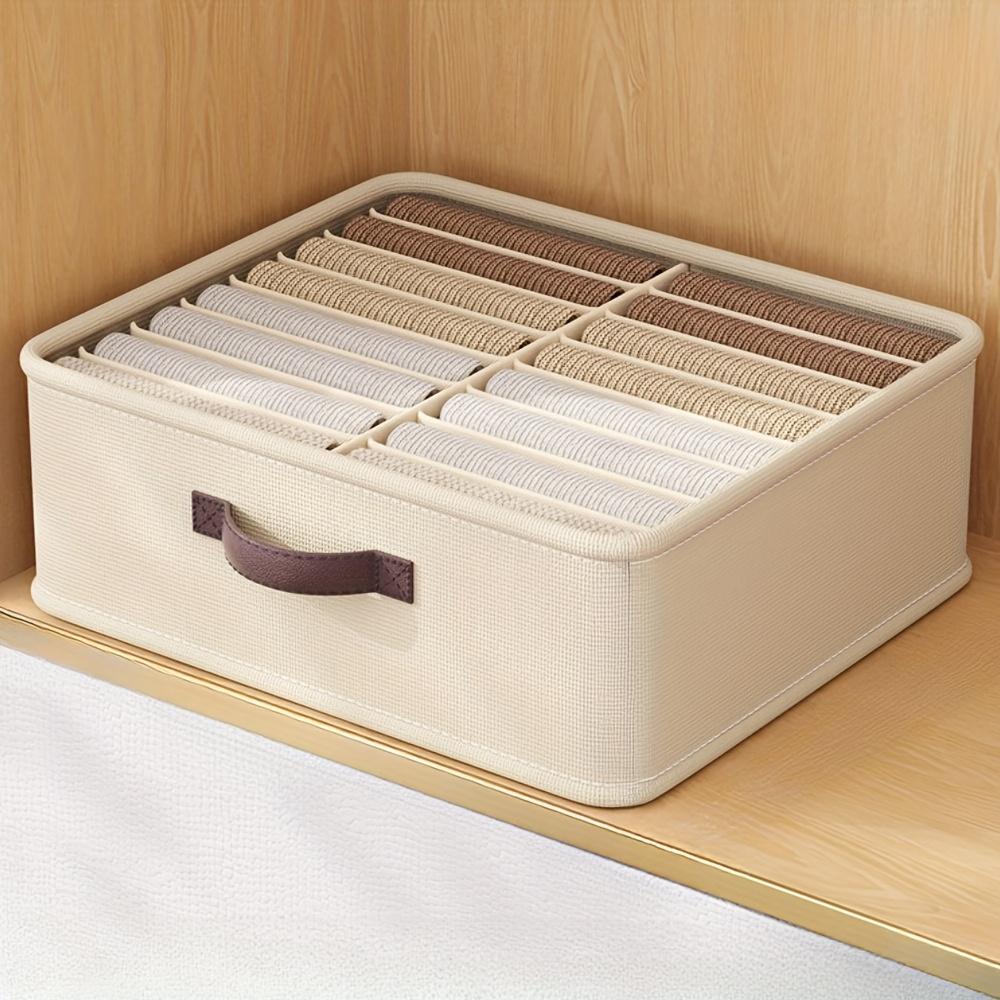 16-Compartment Canvas Storage Box with Handle Durable Fabric Drawer Organizer for Closet, Wardrobe & Home Organization Clothes Organizer Storage
