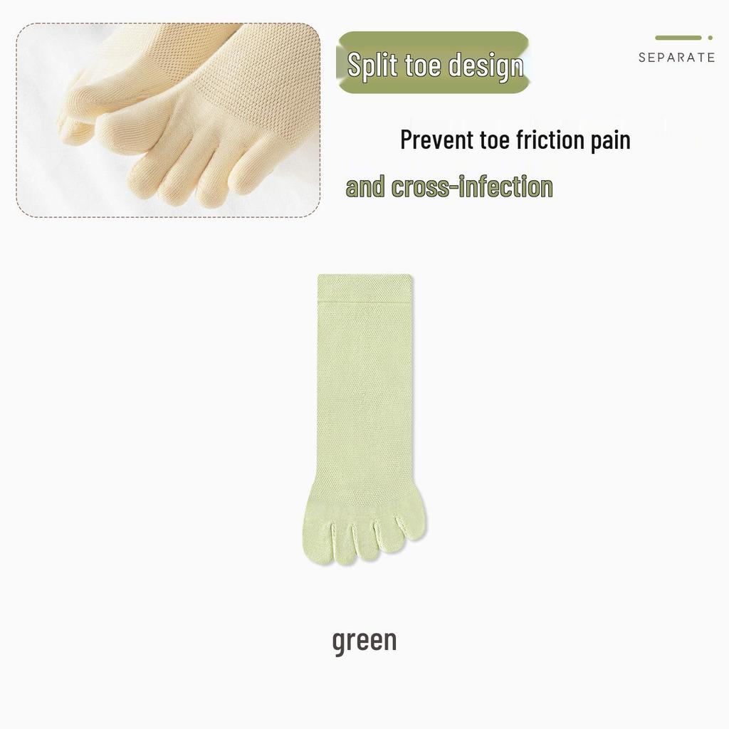 Women's Summer Breathable Cotton Mid-Calf Five-Toe Socks - Antibacterial, Sweat-Absorbent, Mesh Design