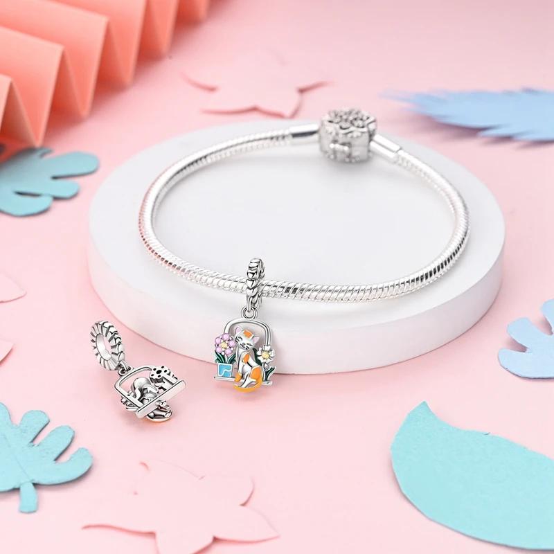 Original Charms Copper Creative Balcony Cat Flowers Beads Fit Platabracelets For Women Jewelry Making Gifts