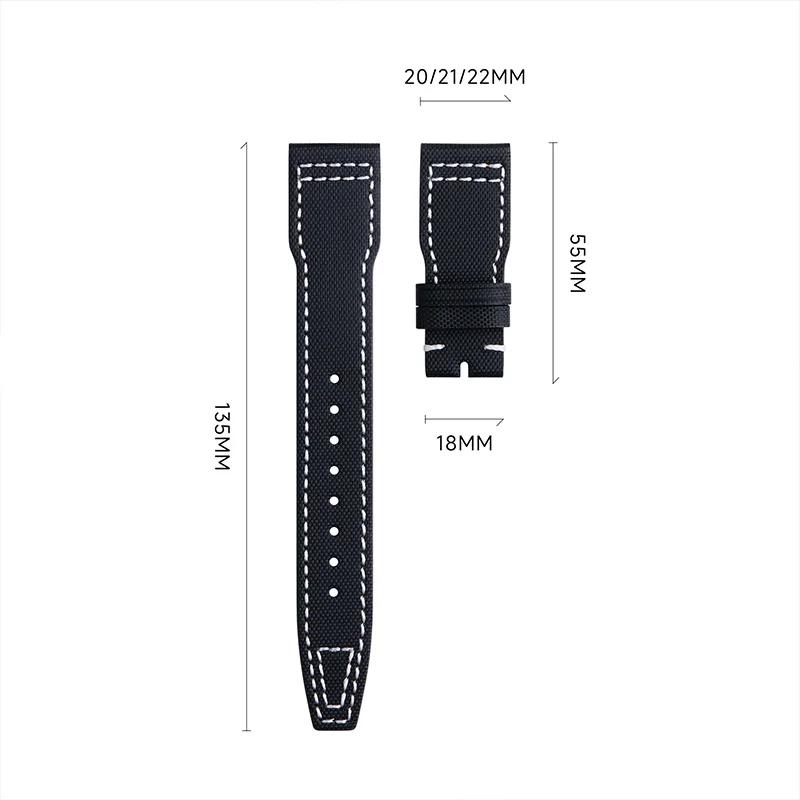Nylon Front Calfskin Leather Back 20mm 21mm 22mm Watch Band For IWC Strap Pilot SPITFIRE MARK18 Portofino TOP GUN Belt Universal