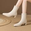 2024 Dame Hvite Martin Ankelstøvletter: Kraftig hæl, Britisk stil, Slankende, Fleecefôret for vår og høst
