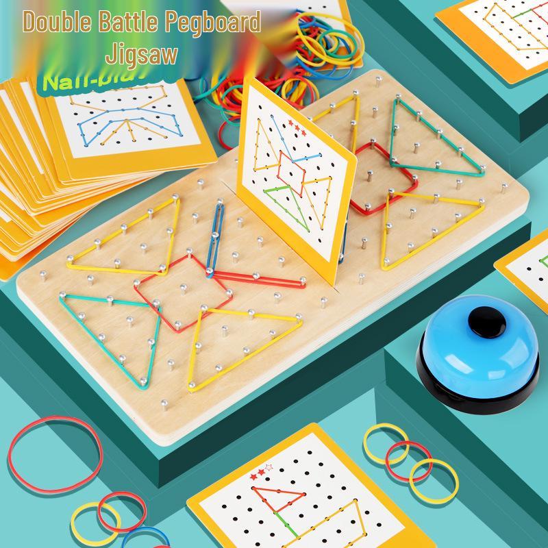 Montessori Wooden Geometric Figures and Creative Nail Board for Early Childhood Education