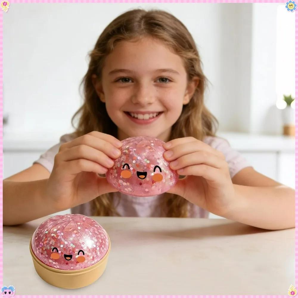 Kawaii Dumpling Stress Ball Toy With Smile Face Unique Steamer Base Squeezable Dough Ball Birthday Gift For Girl Boy Adult
