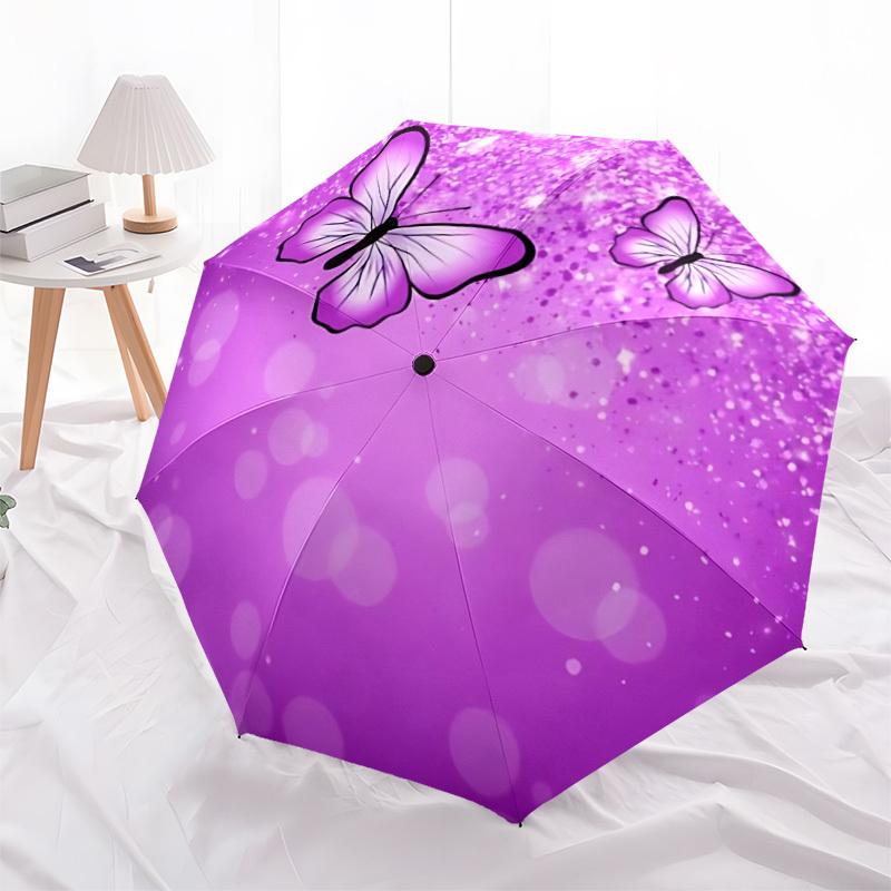 1pc Butterfly Purple Automatic Open/close Folding Umbrella, Compact Portable Travel Umbrella, Cute Umbrella, Durable Construction Yy260328027