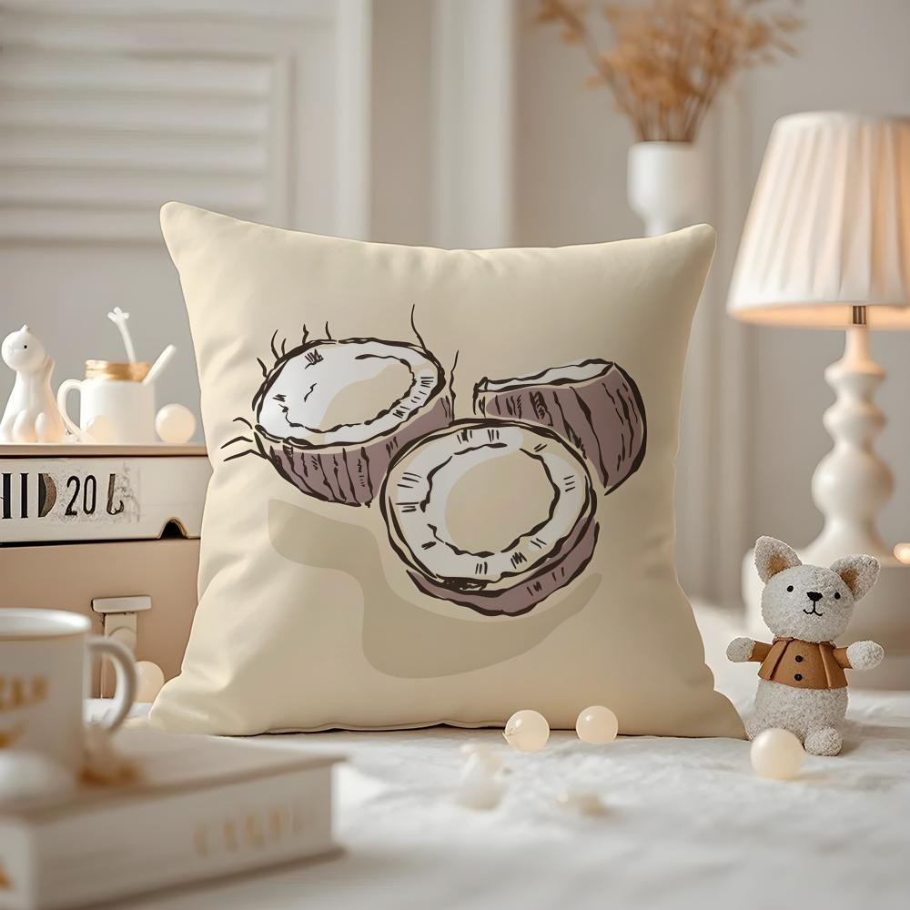 Art Coconut Illustration Cushion Cover Antidustmite Pillowcase Invisible Zipper Silky Short Plush Sofa Cushion Cover