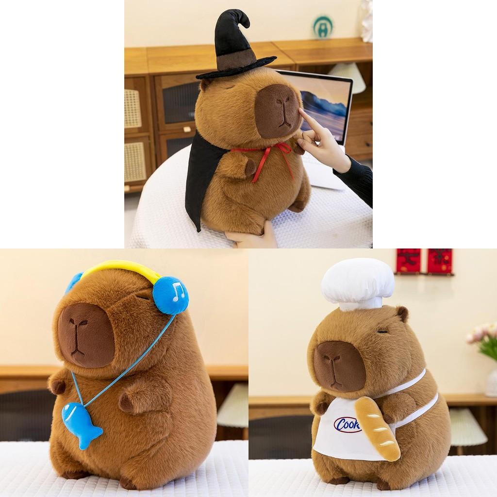 Magician Capybara Earphones Chef Plush Stuffed Doll  Animal Sofa Pillow Brown