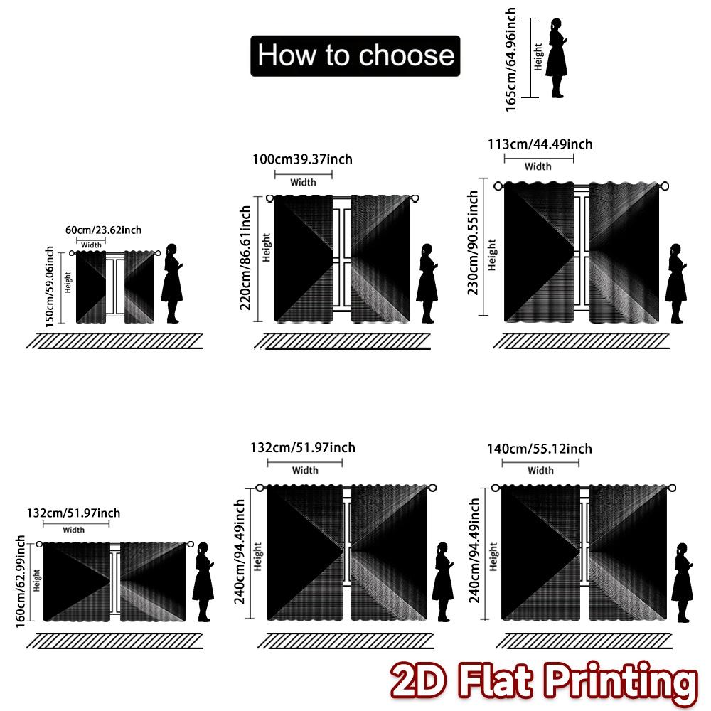 2D-Flachdruck, 2-teilige Vorhänge (Ohne Stange) Geometrisches Schwarz-Weiß-Design Valentinstag Festival Chic Druckvorhänge