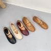 Johnature Retro-Schuhe aus handgefertigtem Echtleder mit Webmuster, flache, runde Zehenpartie, weiche Sohle, Damen-Schlupfschuhe
