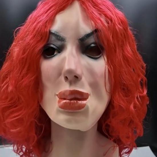 Accessoire de tête pour costume d'Halloween, masque de femme moche aux cheveux rouges et à grande bouche, accessoire de costume amusant pour fête