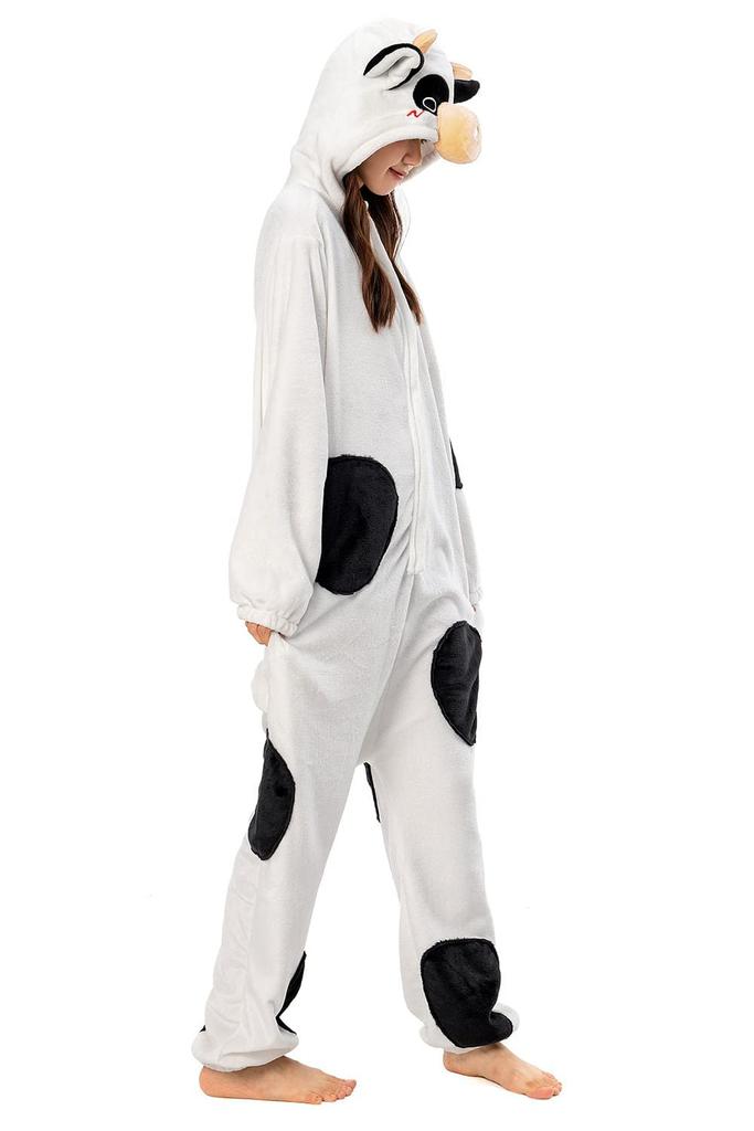 OLAOLA Dairy Cow Kigurumi Cute Adult Halloween Fluffy and Warm Flannel Pajamas for Room Perfect for Cold Unisex Pajamas, Costume, Wear, Weather,