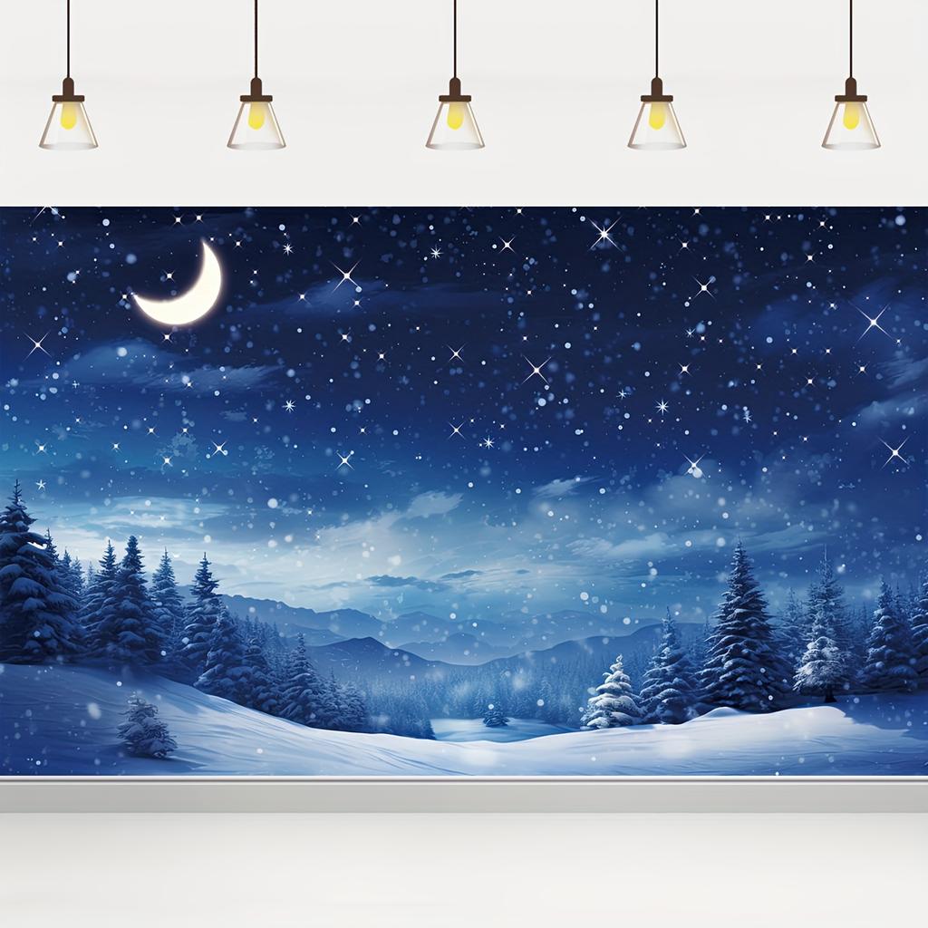 Christmas Starry Sky Moon Pine Forest Backdrop Xmas Decoration Background Winter Backdrop Decorations For Photo Studio Photo Booth Christams Party