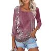 Women's 3/4 Sleeve Square Neck Floral Shirt Casual Loose Tunic Top