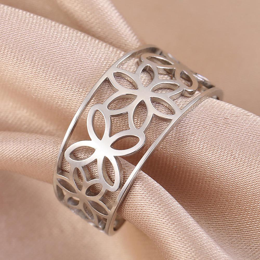 Dawapara Seed Flower of Life Ring Kabbalah Sacred Geometry Mandala Chakra Yoga Jewelry Stainless Steel Adjustable Rings
