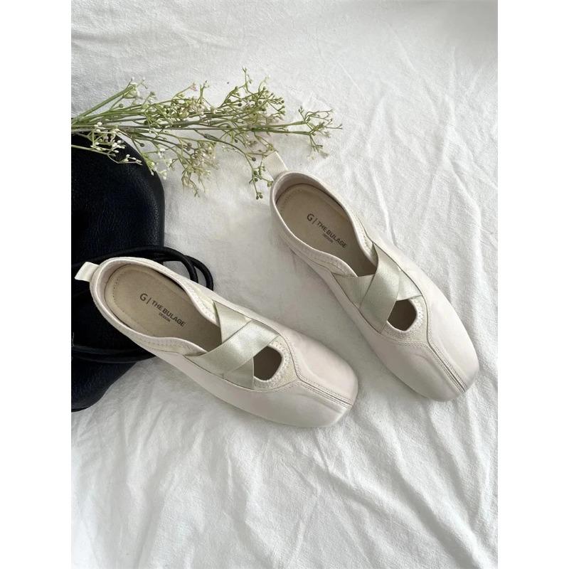 Fashion 2025 New Women's Ballet Slippers Pink Soft Sole Shallow Heel Round Head Fiberglass Fabric Retro Style Low Heel