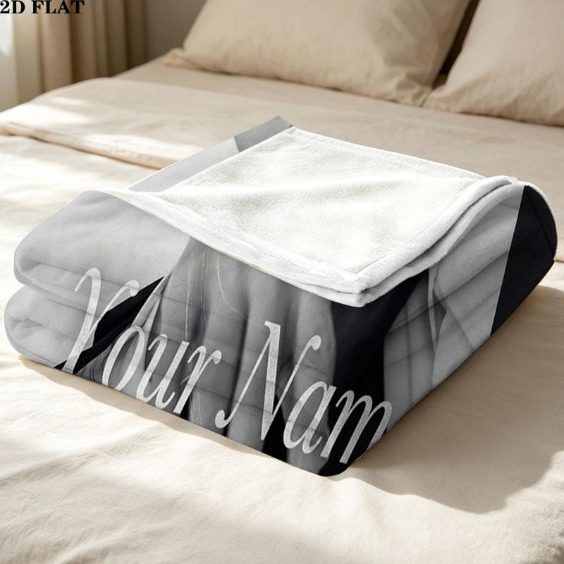 1PC Name Black White Custom Name Patterned Flannel Blanket Suitable For All Seasons for Home Decor Warmth and Comfort Gifts Holiday Gift
