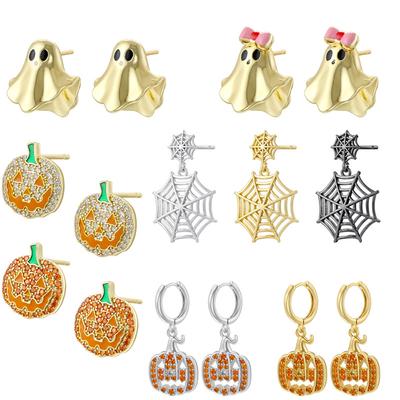 Pumpkin Grimace Ghost Stud Earrings Fun Funny Halloween Spider Web Earrings Ve1701-1705