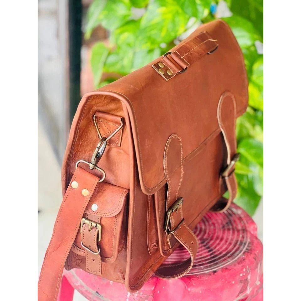 Men's Authentic Leather Vintage Messenger Laptop Bag Briefcase