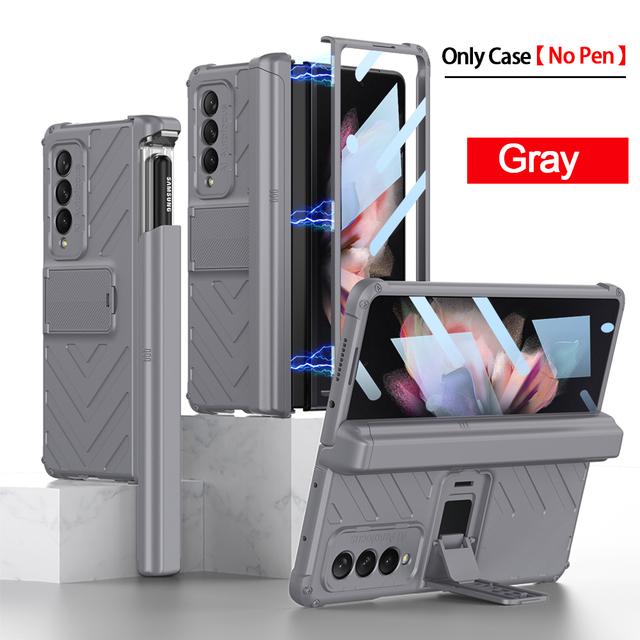 Z Fold 3 Magnetic Hinge Capa For Samsung Galaxy Z Fold 3 Fold3 5g Case Slide Pen Slot Front Glass Film Kickstand Hard Pc Cover