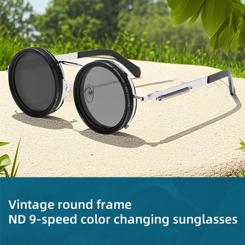 Nd Eyeglasses Women Round Frame Sunglasses Light Reducing Sunglasses Rotatable Lens Color-Changing Sunglasses Fishing Uv400
