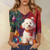 3/4 Sleeve Shirts For Women Print Christmas Tees Blouses Casual Plus Size Basic Tops Pullover