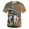 Knights Templar T-shirt Men's 3D Printing Cross Round Neck Short Sleeve T Shirts Harajuku Personality Cool Breathable Tee Top