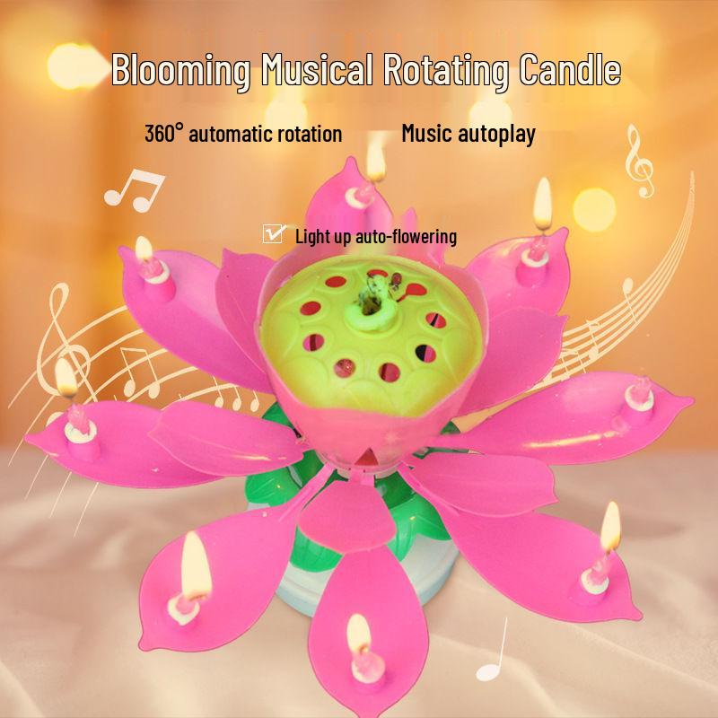 Creative Rotating Lotus Music Birthday Candle for Cakes