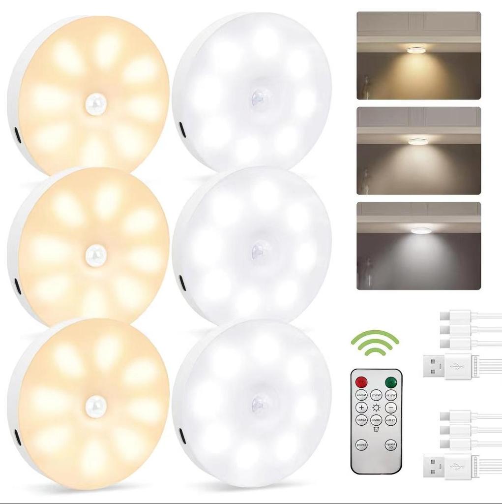 LED Remote Control Three Color Induction Night Light USB Rechargeable Kitchen Closet Stairs Showroom Combination Magnetic Cabinet Light