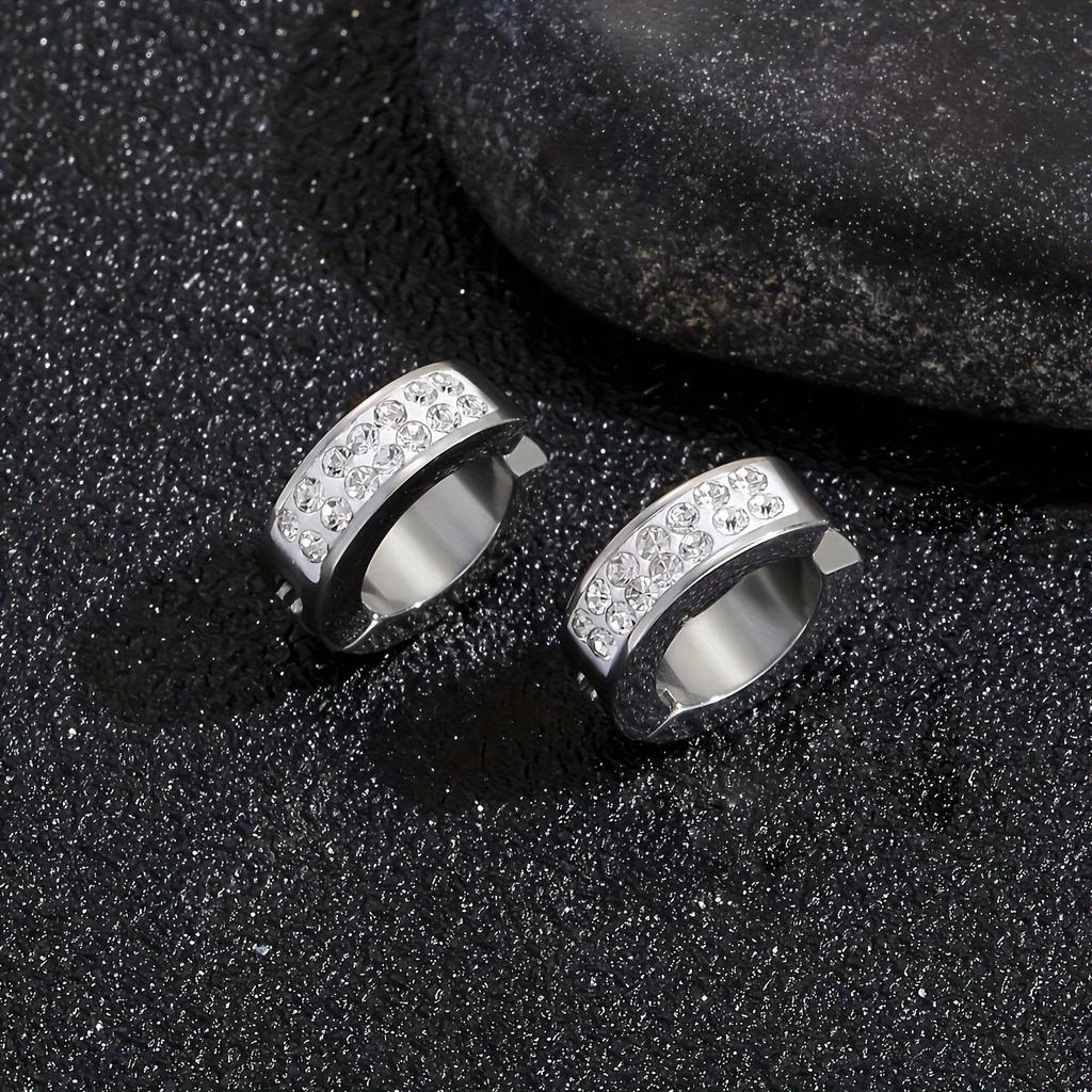 1pair Unisex Minimalist Punk Hip Hop Stainless Steel Ear Clips with Cubic Zirconia for Men Women Daily Wear Party Jewelry Gift
