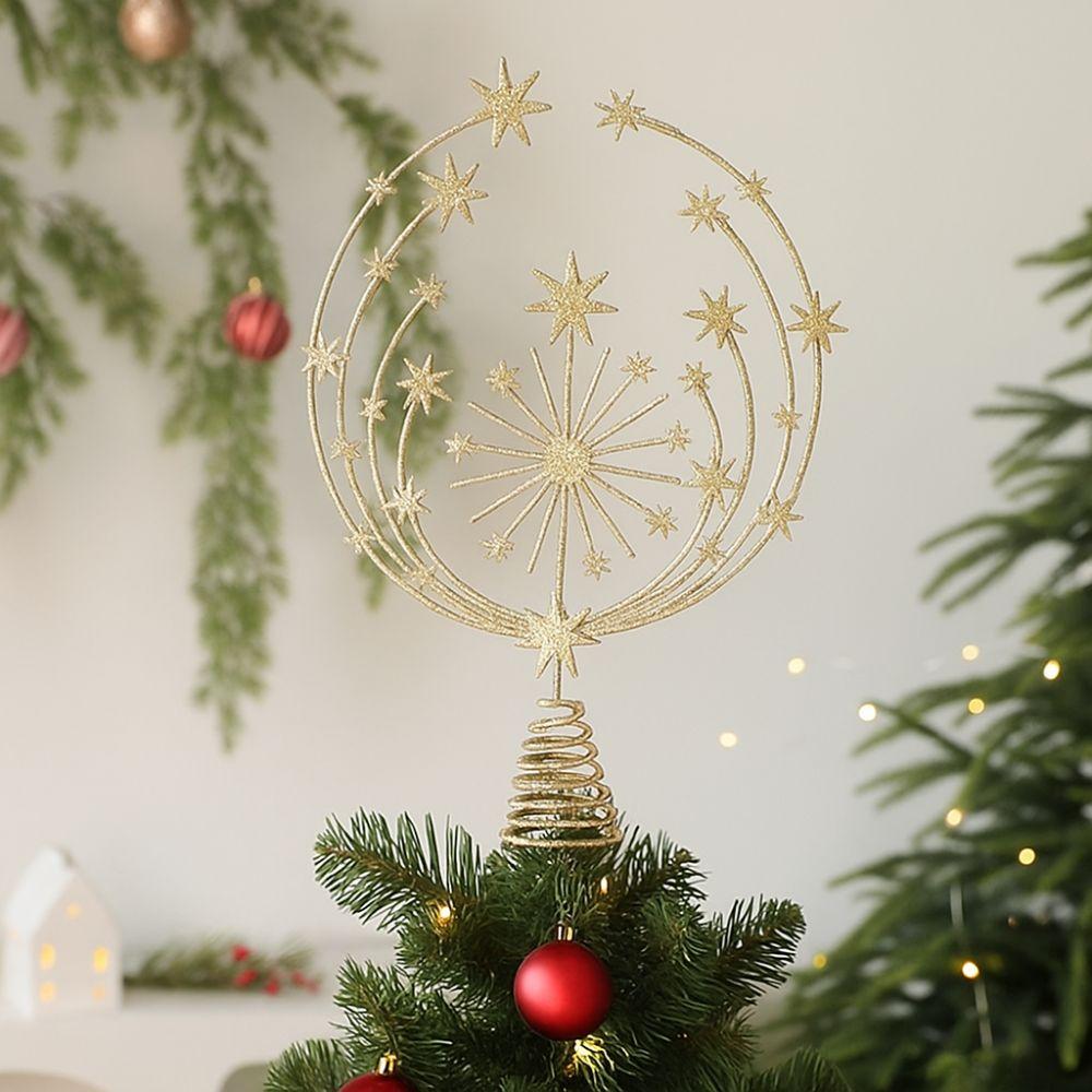 Gold Glitter Christmas Topper Decor Iron Xmas Tree Ornament  Holiday Party