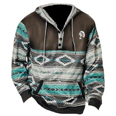 Męska bluza w dużym rozmiarze w stylu retro western z etnicznym nadrukiem, wiosenno-jesienna, outdoorowa, luźna