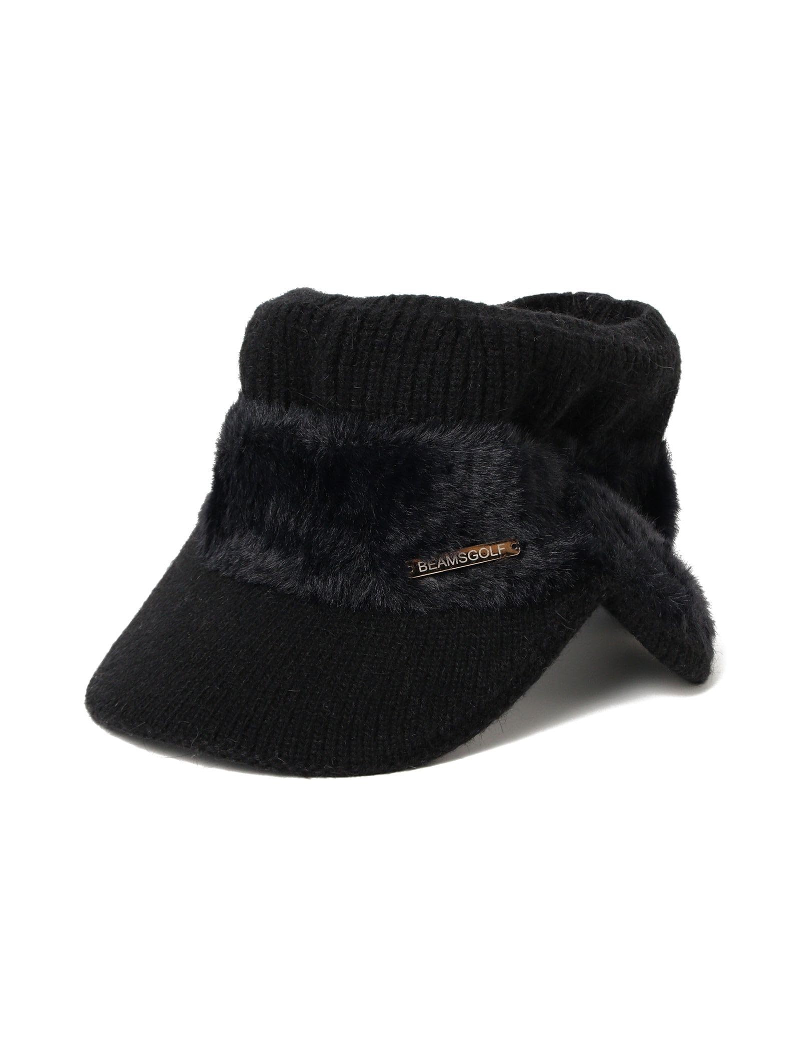 

Beams Golf Вязаная шапка-козырек из искусственного меха с ушками, черная