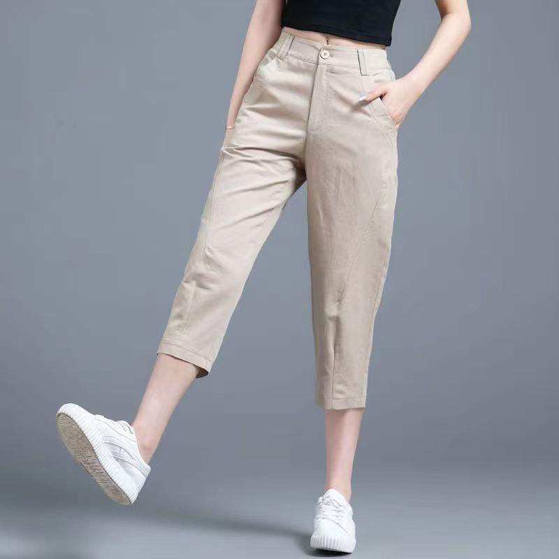 Harlanovy zkrácené kalhoty Dámské letní tenké Vysoký pas Elastické Ležérní Dámské kalhoty Prodyšné Módní jezdecké kalhoty