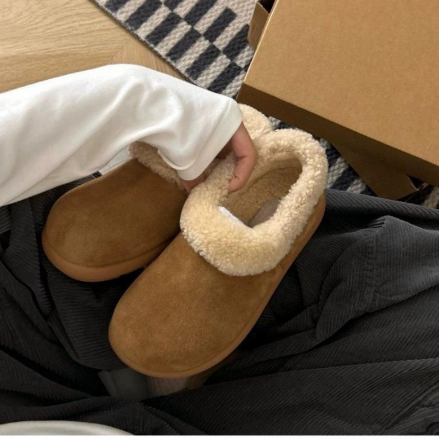 Women's Low-cut Buckskin Sheepskin Fur-lined Snow Boots with Lazy One-footed Muller Shoes Botas Altas Plataforma Mujer