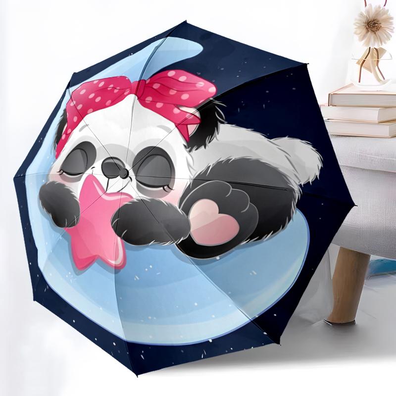 1pc Sturdy 8-Bone Auto Umbrella, Giant panda Umbrella, Digital Printed, Foldable Umbrella for On-the-Go Outdoor Use